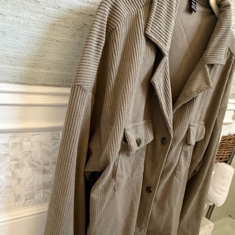 NWOT New XL 12 SHEIN flap pocket Corduroy Button-Up Jacket blazer olive green - Picture 7 of 17